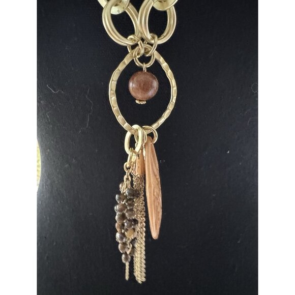 Chicos Gold Tone 20" Long Brown Bead Chain Tassel Statement Necklace NEW - Picture 2 of 16